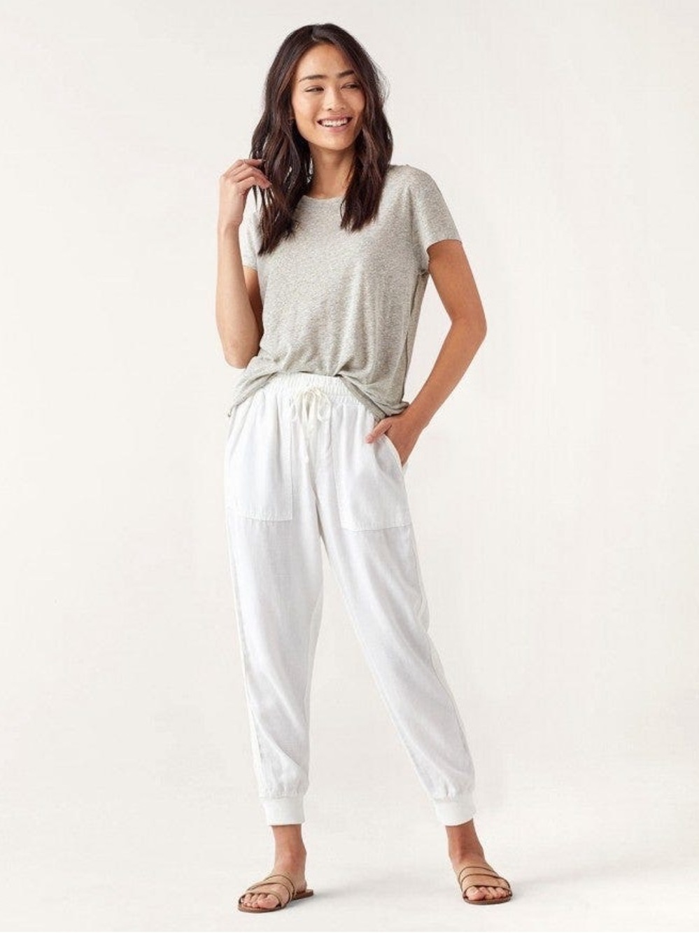 Splendid Lakeside Linen Blend Jogger Pants in Classic White Medium